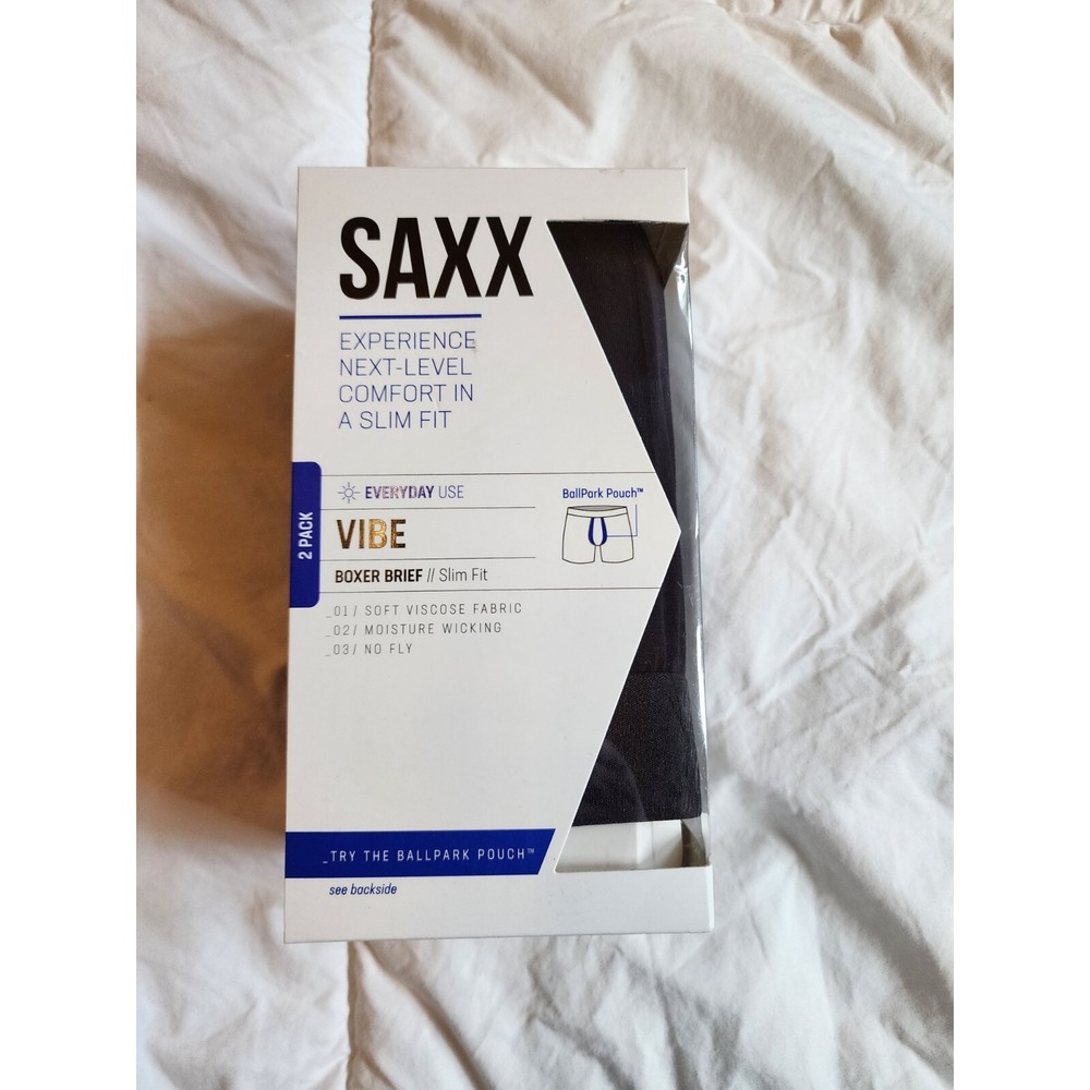 SAXX Underwear Co Mens Vibe Slim Fit Boxer Brief 2Pk Black SXPP2V-BBB Large